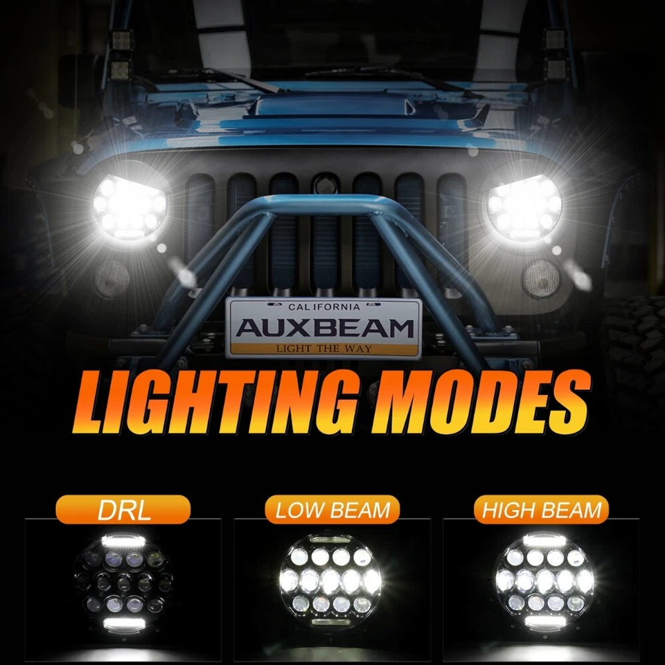 Pair 7" Round LED Headlights Hi-Lo Beam DRL Turn Lamp for Mercury Monarch Comet - Image 2 of 4