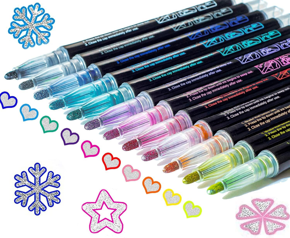 Shimmer Markers Outline Double Line: 12 Colors Metallic Glitter Pens Set  Sparkl