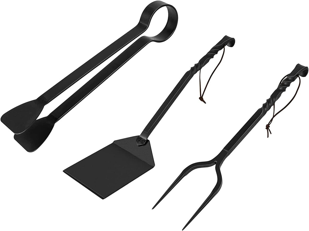 Forged Barbeque Grill Tools Set Including BBQ Tongs Fork and BBQ