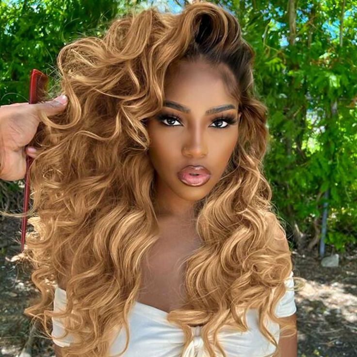 Ombre Brown Blonde Human Hair Wigs 13x4 Lace Front Wigs Deep  display picture 1