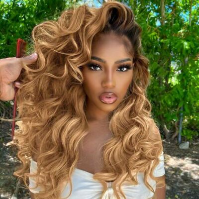 Ombre Brown Blonde Human Hair Wigs 13x4 Lace Front Wigs Deep Wave
