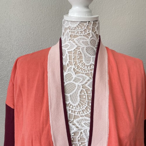 Lands End Color Block Open Front Coral Cardigan Sweater Plus Size 2X 20W 22W - Picture 2 of 9