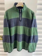 VTG 90S Y2K NAUTICA BLUE GREEN STRIPE BOATING QUARTER ZIP SWEAT PULLOVER SZ XL