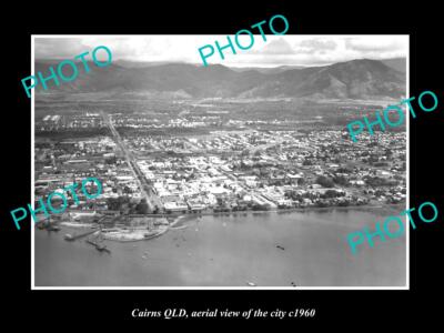 OLD 8x6 HISTORIC PHOTO OF CAIRNS QUEENSLAND AERIAL VIEW OF THE CITY c1960