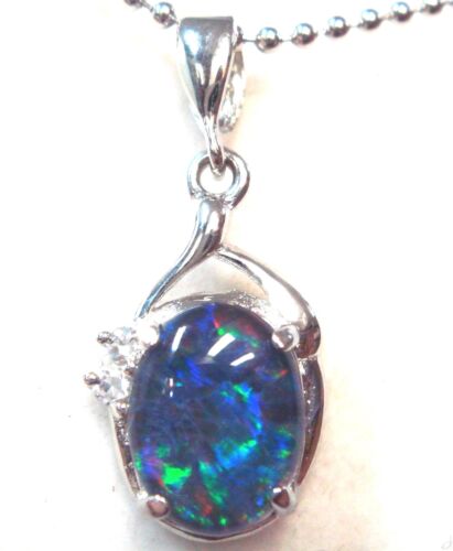 Birth Stone Lightning Ridge Natural OPAL Black Triplet Opal Pendant Solid Silver - Picture 1 of 2