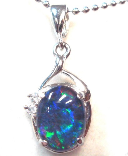 Birth Stone Lightning Ridge Natural OPAL Black Triplet Opal Pendant Solid Silver
