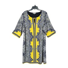 Sandra Darren Womens Dress Sheath 18 Half Sleeve Yellow Navy Career Casual