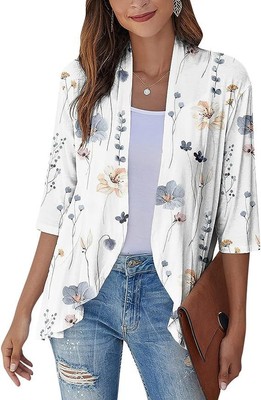 Women New Autumn Solid Color Cardigan 3/4 Sleeves Ruffle Hem Bolero Top Blouse