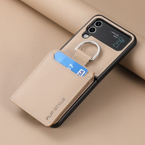 Custodia con slot per schede per Samsung Galaxy Z Flip6 Flip5 Flip4 3 cover ad anello in pelle - Foto 12 di 20