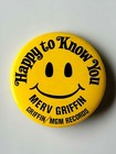 1970's MERV GRIFFIN ~ MGM Records Vintage Pinback Button "Happy To Know You" — photo 1