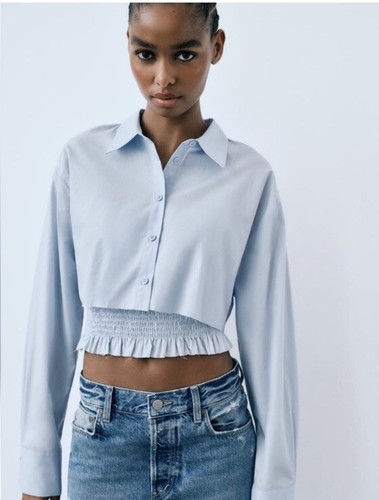 Zara Blue 2 Piece Set Shirt Cropped - Picture 2 of 7