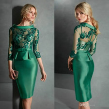 Elegant Green Mother of the Bride Dress, Jewel Neck Appliqu , Long Sleeves Knee