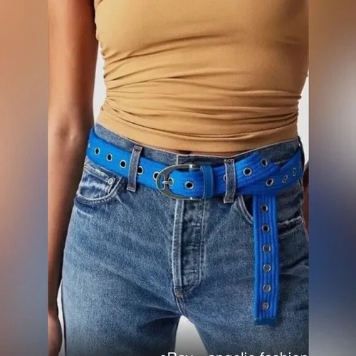 Free People Avril grommet leather woven belt cobalt blue S/M new