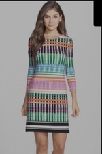 Eliza J Striped Multicolor 3/4 Sleeve Shift Dress Size 6P