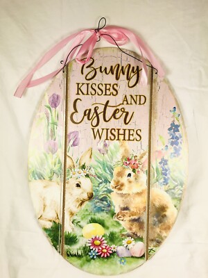 Easter Egg Bunny Wall Plaque Door Decor Pink