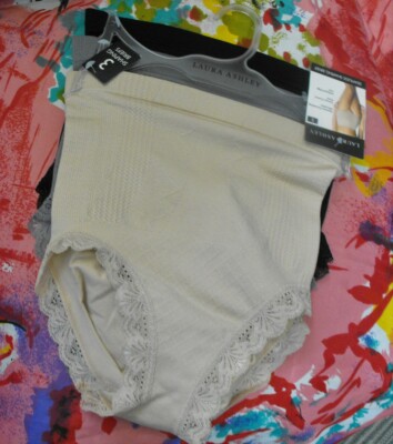 3 NEW LAURA ASHLEY LS7087 3PKC MF SEAMLESS LACE TRIM SHAPING BRIEF PANTIES S