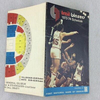 NBA 1973-74 Portland Trailblazers Basketball Pocket Schedule - First National