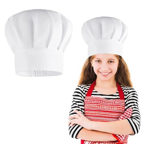 Chef Hat for Kids Adjustable White Chef Hats Elastic Cotton Cooking Cap - Bild 1 von 7