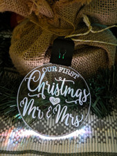 First Christmas as Mr  Mrs Personalised Name Bauble LED Light Tree Decoration