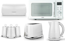 Image of Tower Solitaire White Kettle Toaster T24041WHT Digital Microwave & Storage Set