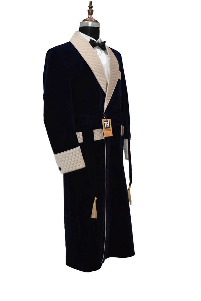 Мужчины темно-синий курить платья дизайнер свадьбы вечеринки износ длинное пальто - Изображение 3 из 4