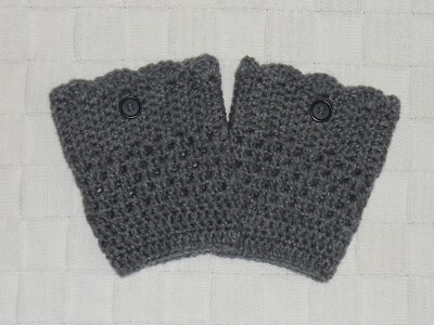 Handmade Crochet Boot Cuffs, Leg Warmers, Women's Scalloped Boot Topper, Gray