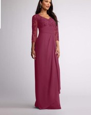 Azazie Joan Mulberry Sheath V-Neck Lace Chiffon Dress Size L Bridesmaid