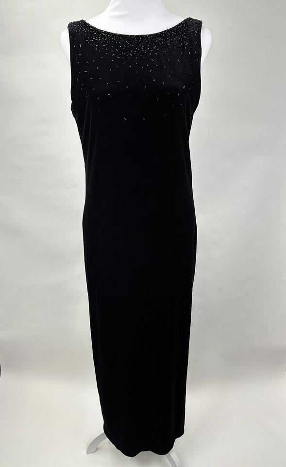 Vestido Vaina Molly Malloy Noche 8 Negro Cuentas Terciopelo Sin Mangas Cuello en V Espalda Lazo Foto 2 de 4