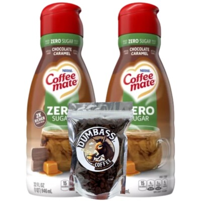 Dumbass Coffee Bean w/ CoffeeMate Zero Sugar Chocolate Caramel Coffee Creamer