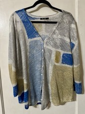 Nic Zoe Seaglass Linen-blend Blue Green Cardigan Sweater size M