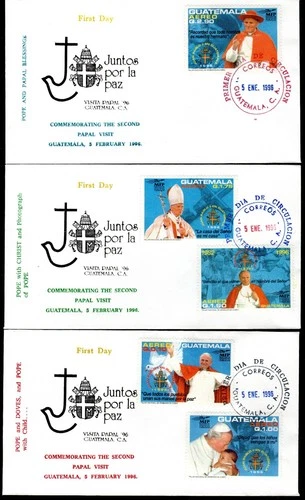 Guatemala - FDC, January 5, 1996 - 3 covers - Commemorating  the Papal Visit