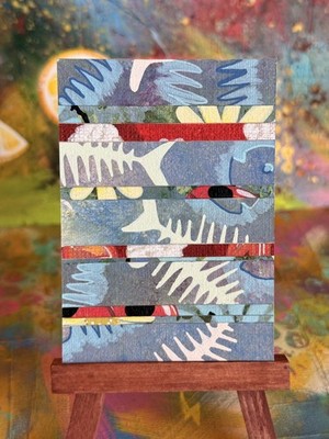ACEO Original collage of OOAK Acrylic hand painted strips: abstract fish bones 