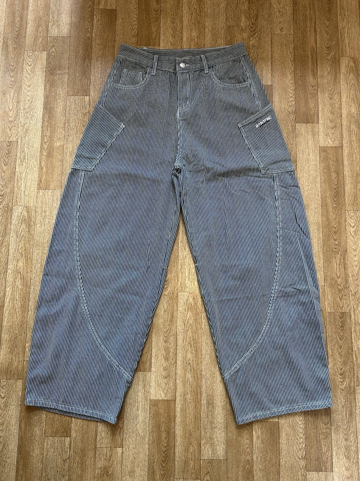 Baggy Wide-Leg Pinstripe Cargo Trousers - Blue & White