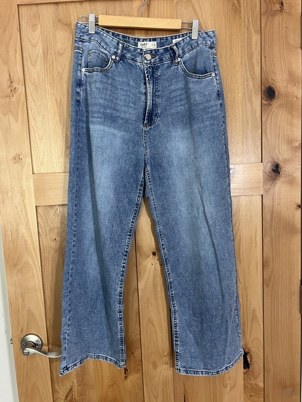 Oat New York Jeans Womens 10 Cloud Luxe Wide Leg Blue Denim Comfort Stretch