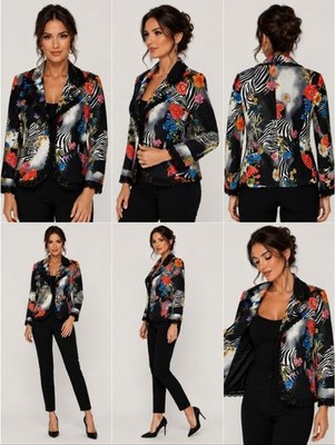 Alberto Makali Zebra Floral Lace Trim Jacket Blazer Women s Size 2  Art to Wear