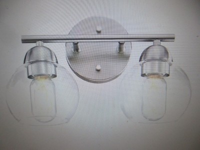 Uixe 13.33 in. 2-Light Brushed Nickle Bathroom Vanity Light w Clear Glass Shade