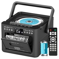 Greadio 2025 Boombox CD Cassette Player Bluetooth 5.1 FM Radio 5000mAh Battery
