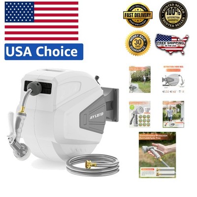 Convenient 100 ft Retractable Hose Reel with Automatic Lock & 24-