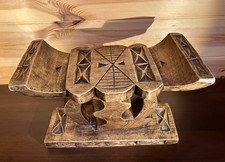 Adinkra African Hand Carved Gye Nyame Low Wooden Ashanti Stool Headrest