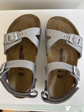 Birkenstock Rio Kids Sandals SILVER GLITTER EU 30 US 12 Buckle Strap NEW