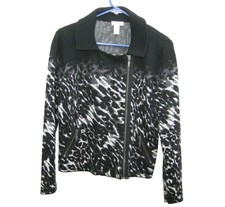 CHICO'S Women's Size 1 Black Leopard Print Full Zip Fashion Jacket Coat Top