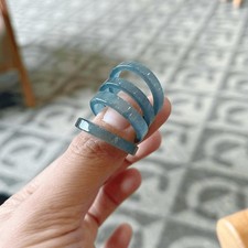 Natural A-grade ice blue water jade ring plain ring, fine strip jade ring