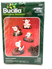 Vintage Bucilla Christmas Santa's Capers' Felt Ornament Kit 48987 Makes 4