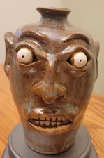 Edgefield Style Face Jug Pottery ... Nice Multi Color Glaze... 8" Tall Very Heav