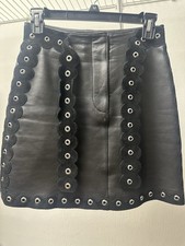 Maje Black Leather Mini Skirt Women  s EU 34 Eyelet Grommet Trim