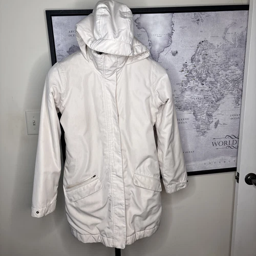 OFF WHITE Cappotto donna S Merrill bianco sporco fodera finta pelle di pecora con cappuccio