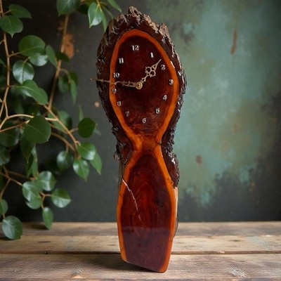 Vintage Redwood Burl Clock Live Edge Burlwood 23in Resin Tree Slab Wall Clock