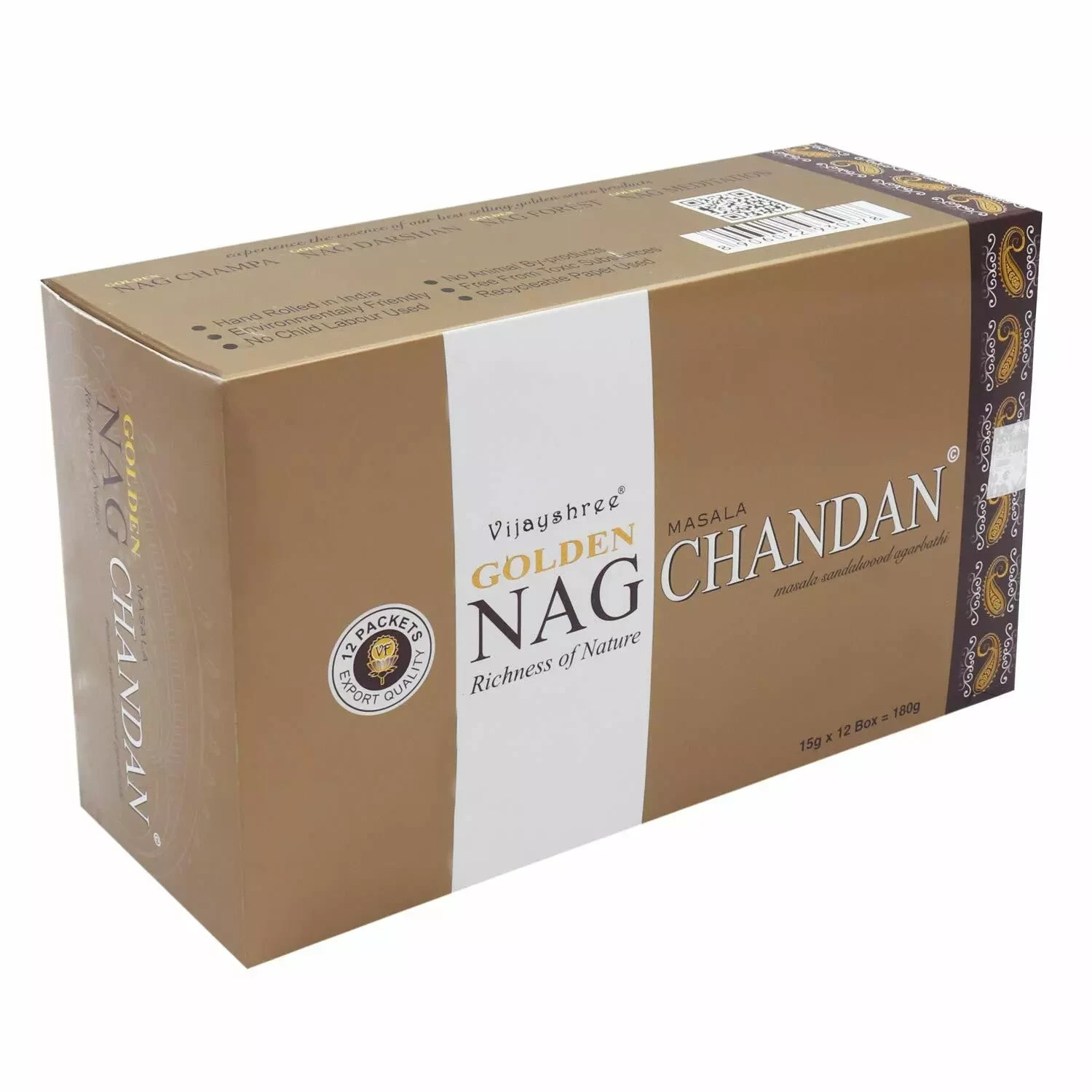 12 x Vijayshree Golden Nag Chandan Incense Cones - Aromatic Relaxation