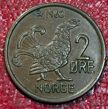 HIGH GRADE 1962 NORWAY 2 ORE COIN-FEB646