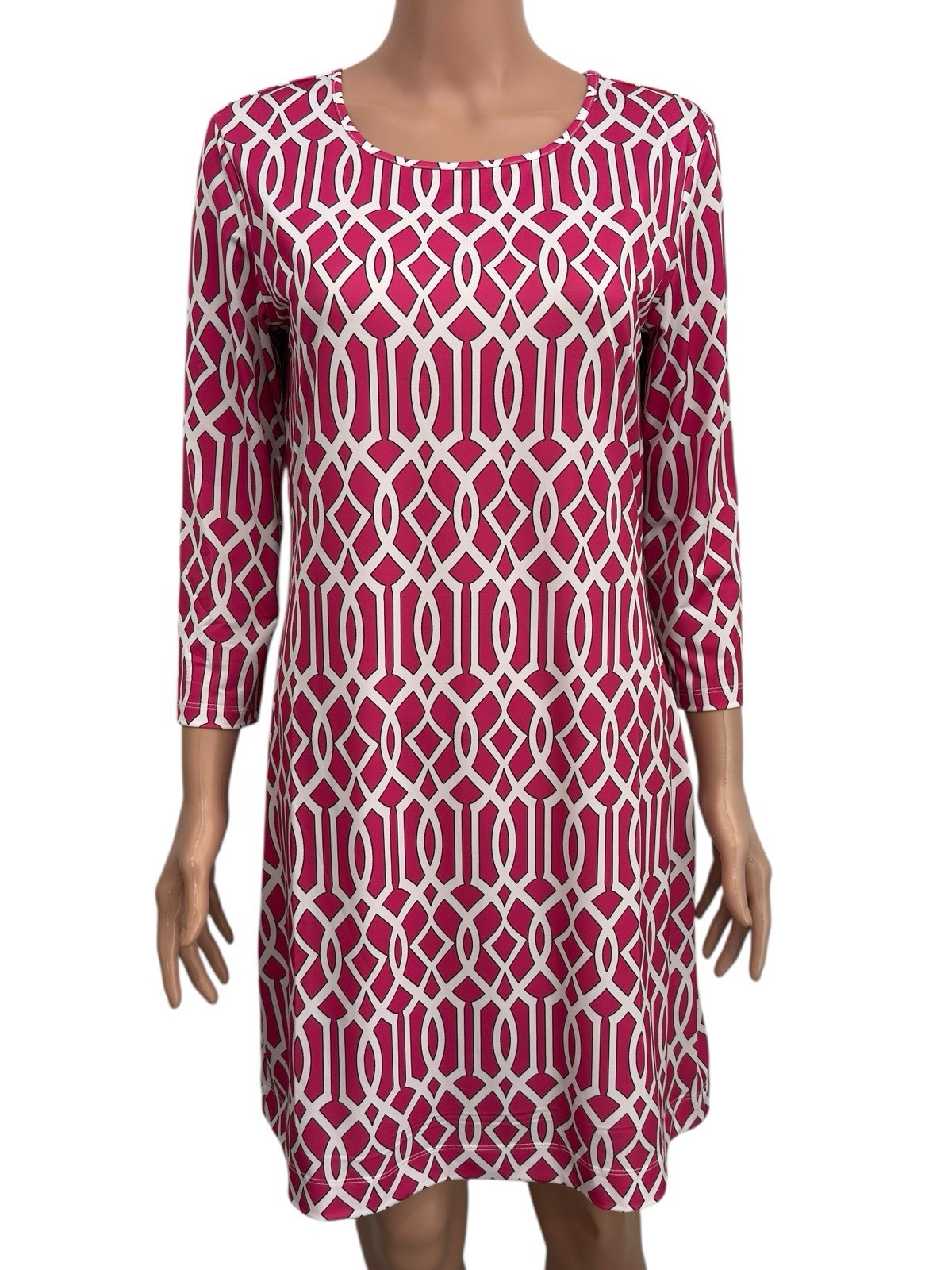 ⭐NWT- Jean Pierre Klifa- WOMEN'S MEDIUM DAPHNE Fuchsia Print Stretch Dress